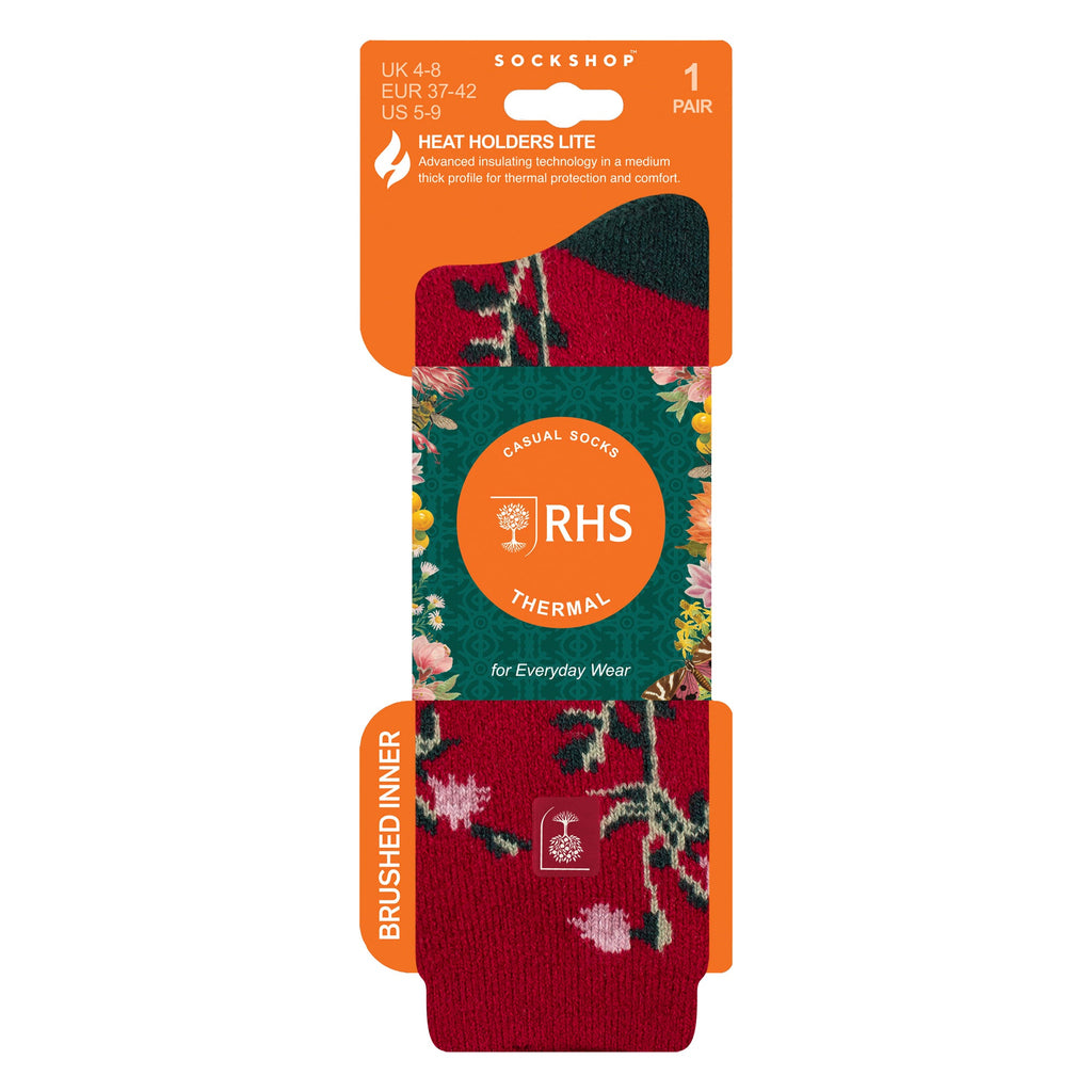 Womens RHS Thermal Socks | Thin Floral Patterned Fleece Socks