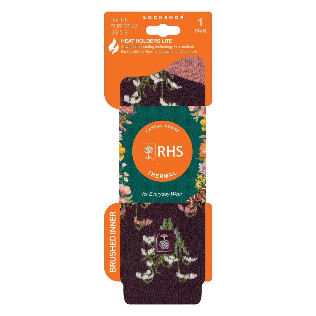 Womens RHS Thermal Socks | Thin Floral Patterned Fleece Socks