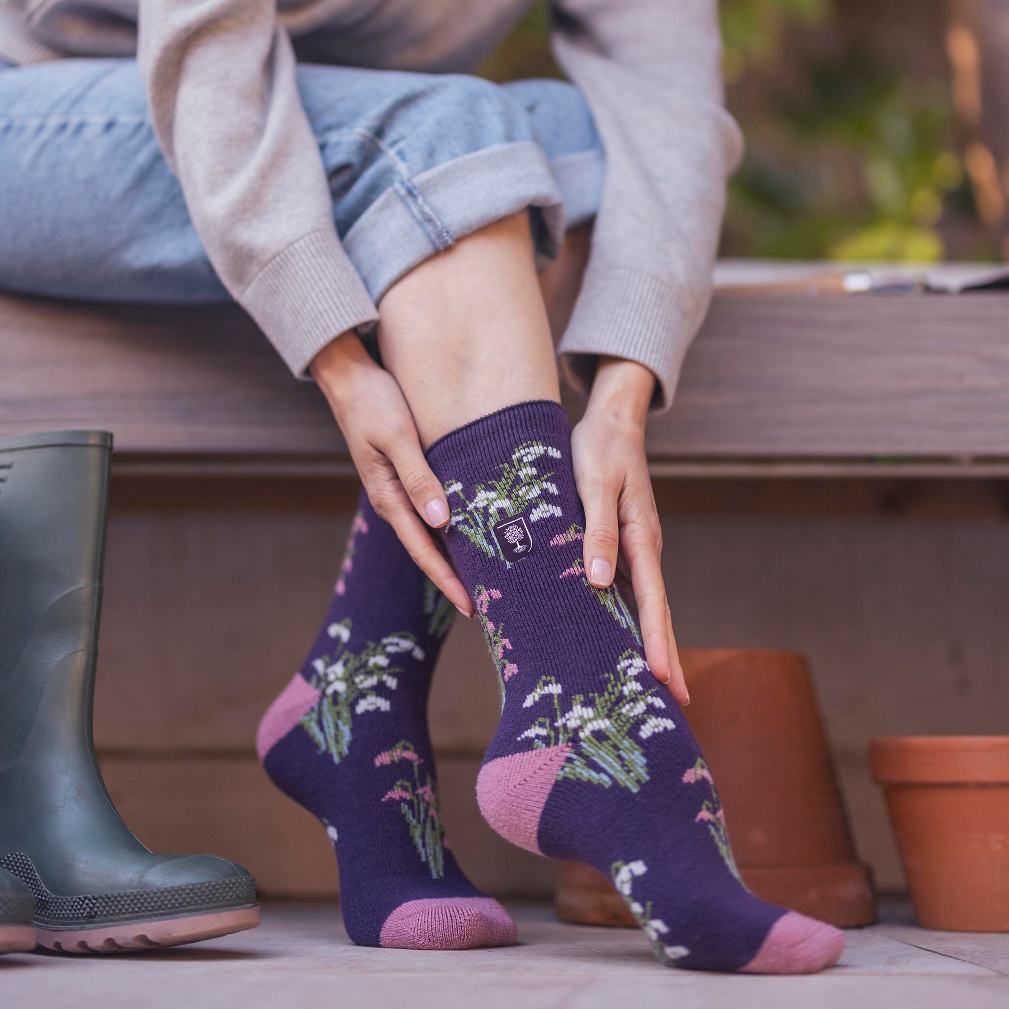 Womens RHS Thermal Socks | Thin Floral Patterned Fleece Socks