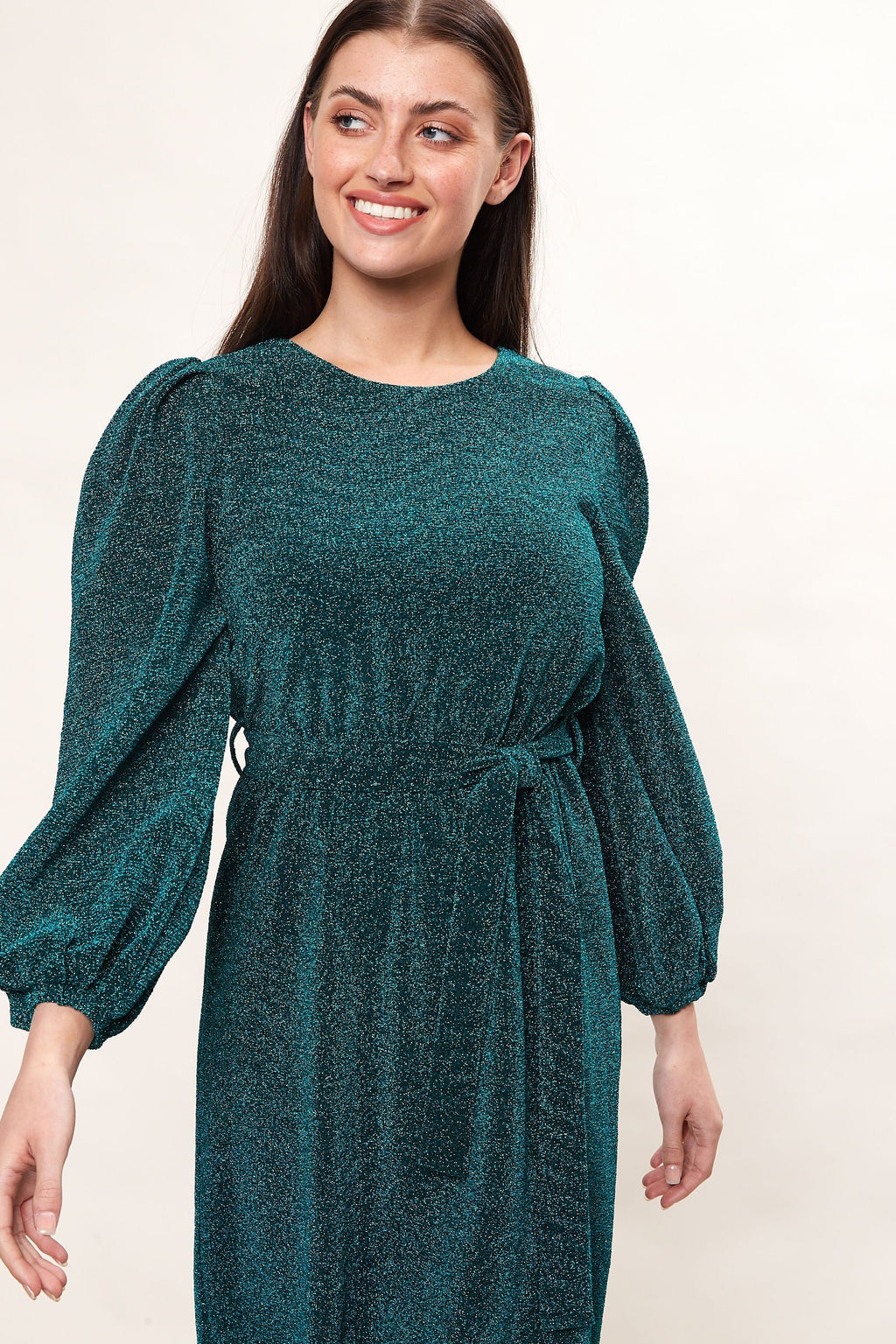 Louche Roza Lurex Jersey V Back Midi Dress - Petrol