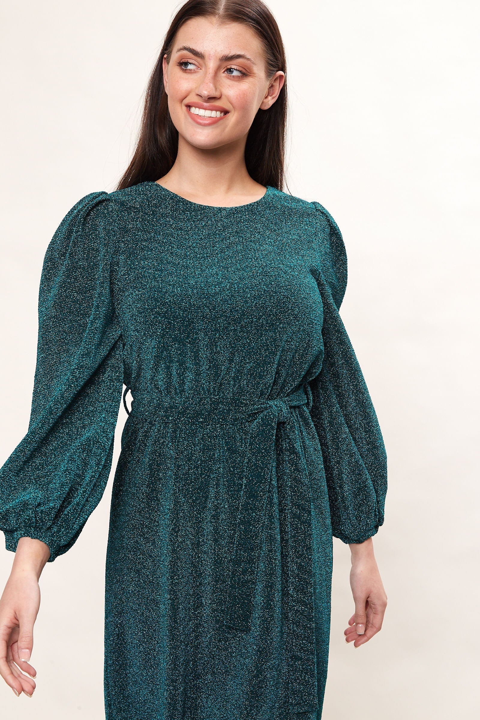 Louche Roza Lurex Jersey V Back Midi Dress - Petrol
