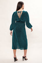 Louche Roza Lurex Jersey V Back Midi Dress - Petrol