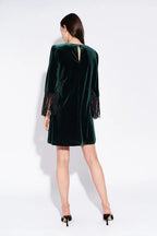 Rosamee Fringe Trim Sleeve Mini Dress in Green