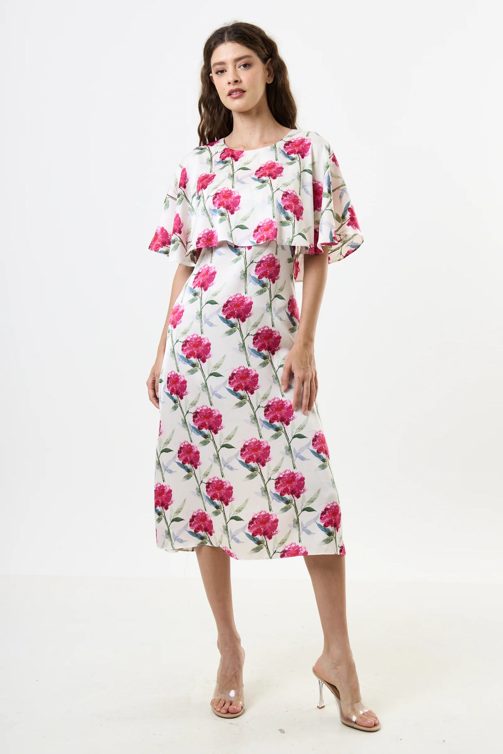 Rosso Loveflower Print Cape Midi Dress