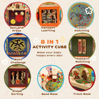 AIYAPLAY 8 in 1 Wooden Activity Cube with Bead Maze, Shape Sorter, for Kids Boys Girls 18+ Months