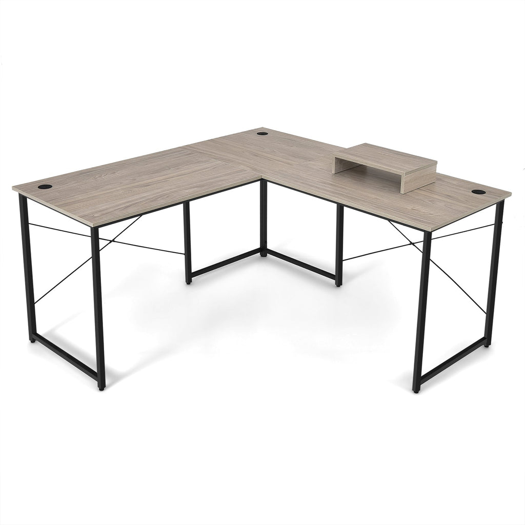 Reversible Corner Study Workstation and Writing Desk with Monitor Stand-Black