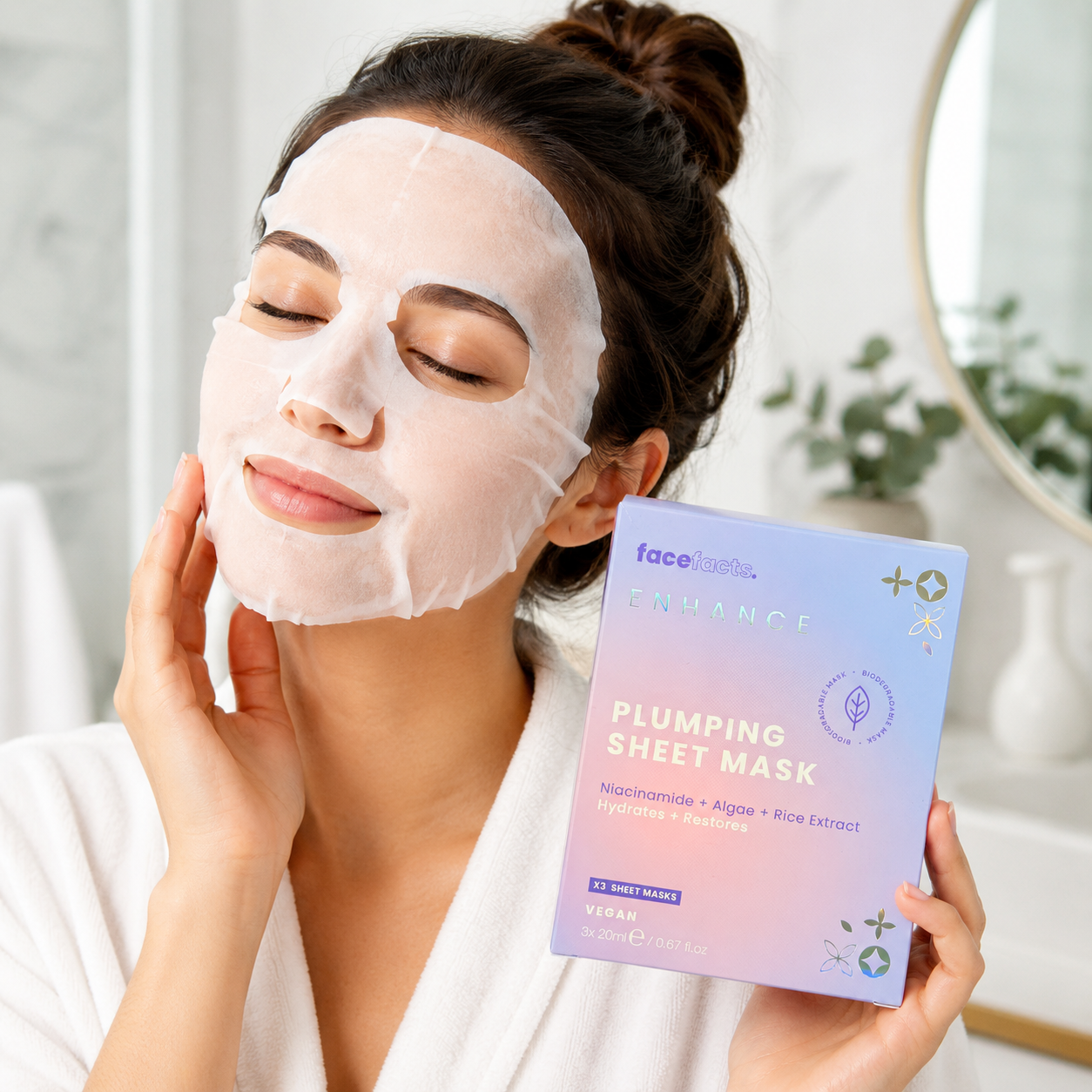 Face Facts Enhance Plumping Sheet Mask (3-Pack) – Hydrating Niacinamide & Rice Extract Face Masks