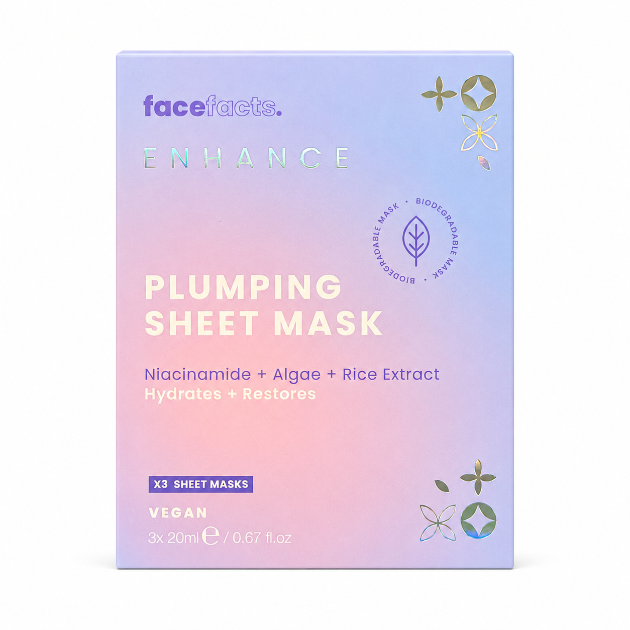 Face Facts Enhance Plumping Sheet Mask (3-Pack) – Hydrating Niacinamide & Rice Extract Face Masks