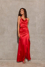 Roco Fashion Lamelia maxi dress with an open back is made of delicate and soft-touch fabric