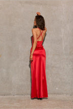Roco Fashion Lamelia maxi dress with an open back is made of delicate and soft-touch fabric