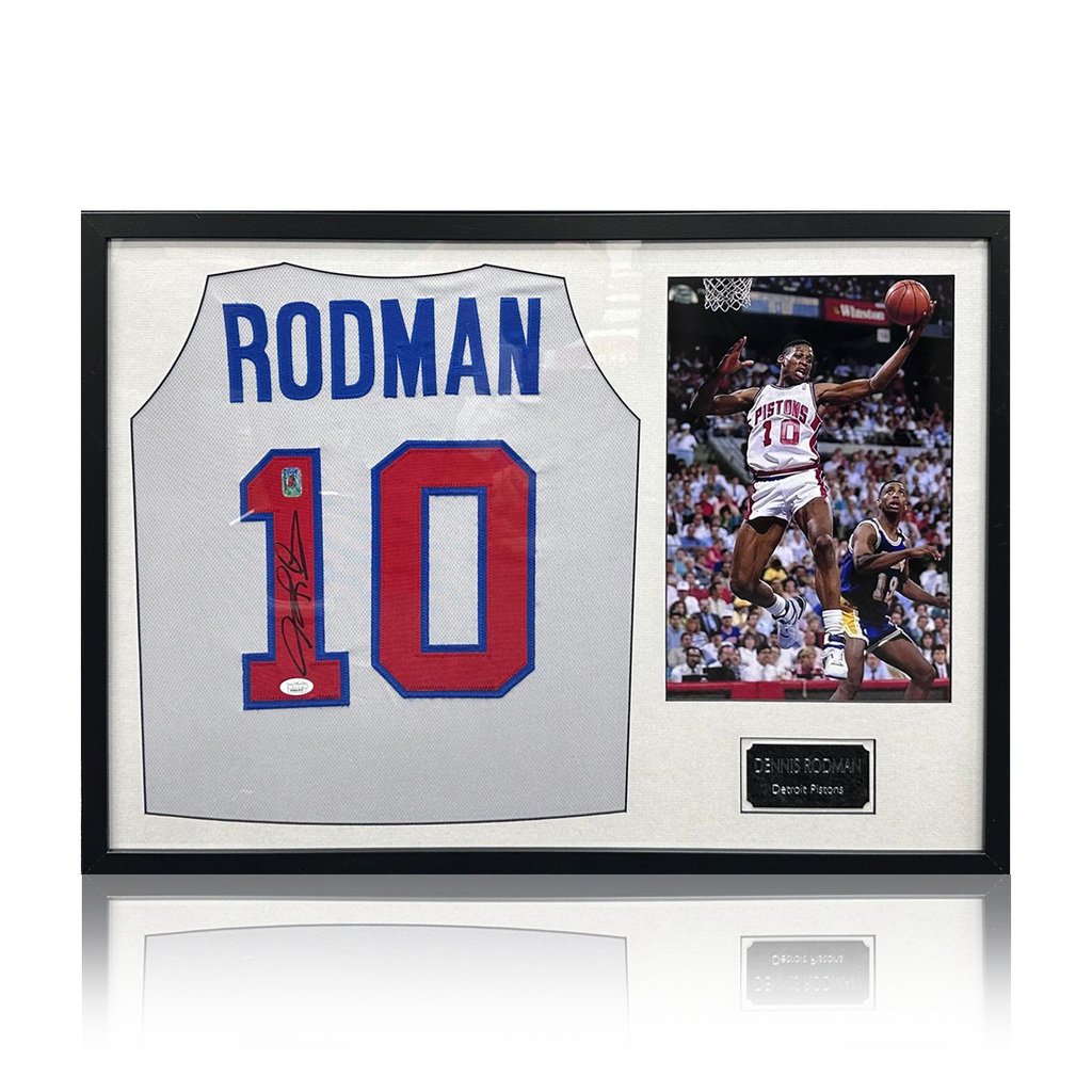 Dennis Rodman Signed Detroit Pistons Jersey Classic Frame (JSA)