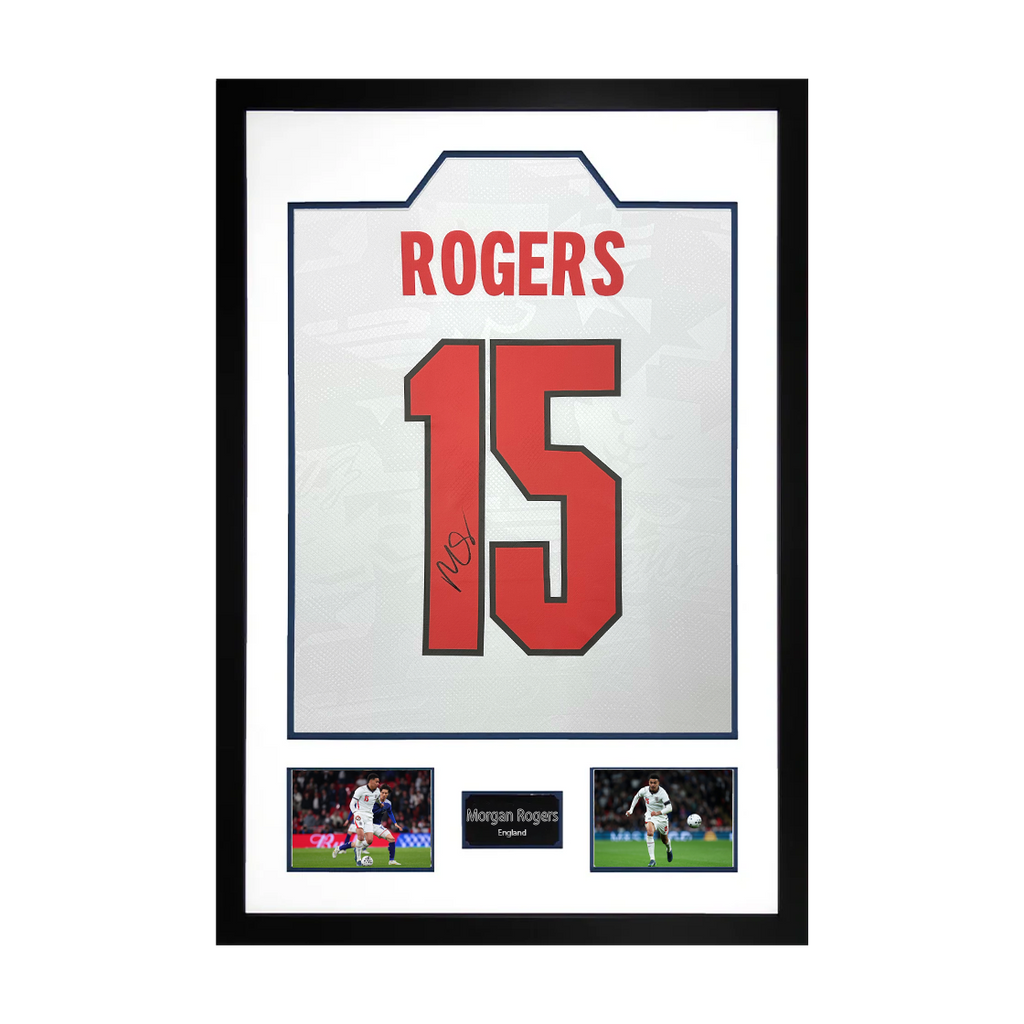 Morgan Rogers Signed England Home Shirt Premium Frame