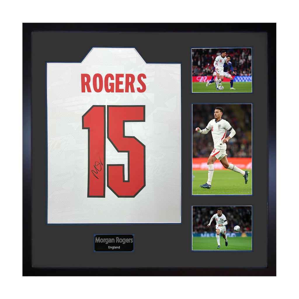 Morgan Rogers Signed England Home Shirt Elite Frame