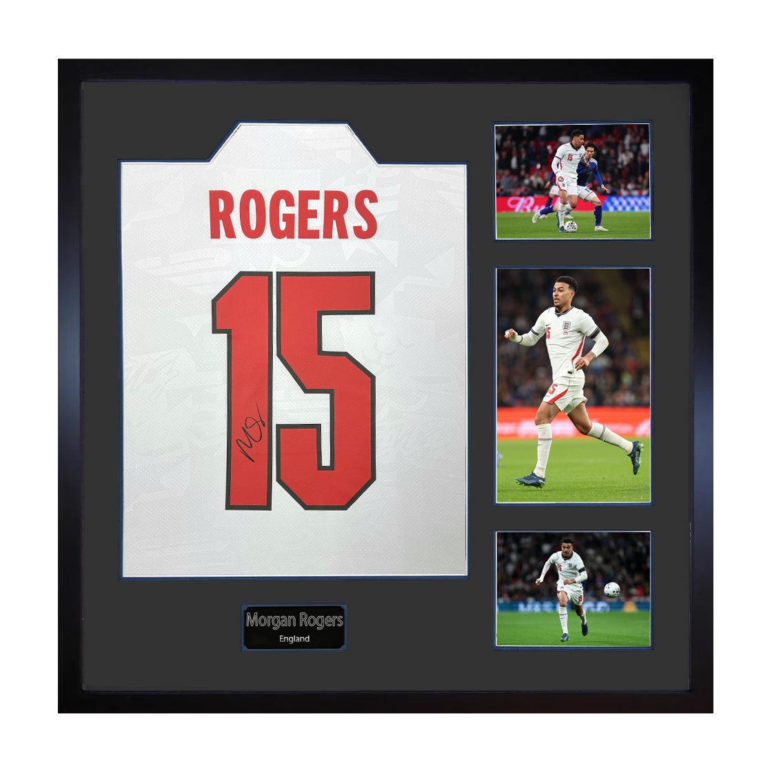 Morgan Rogers Signed England Home Shirt Elite Frame