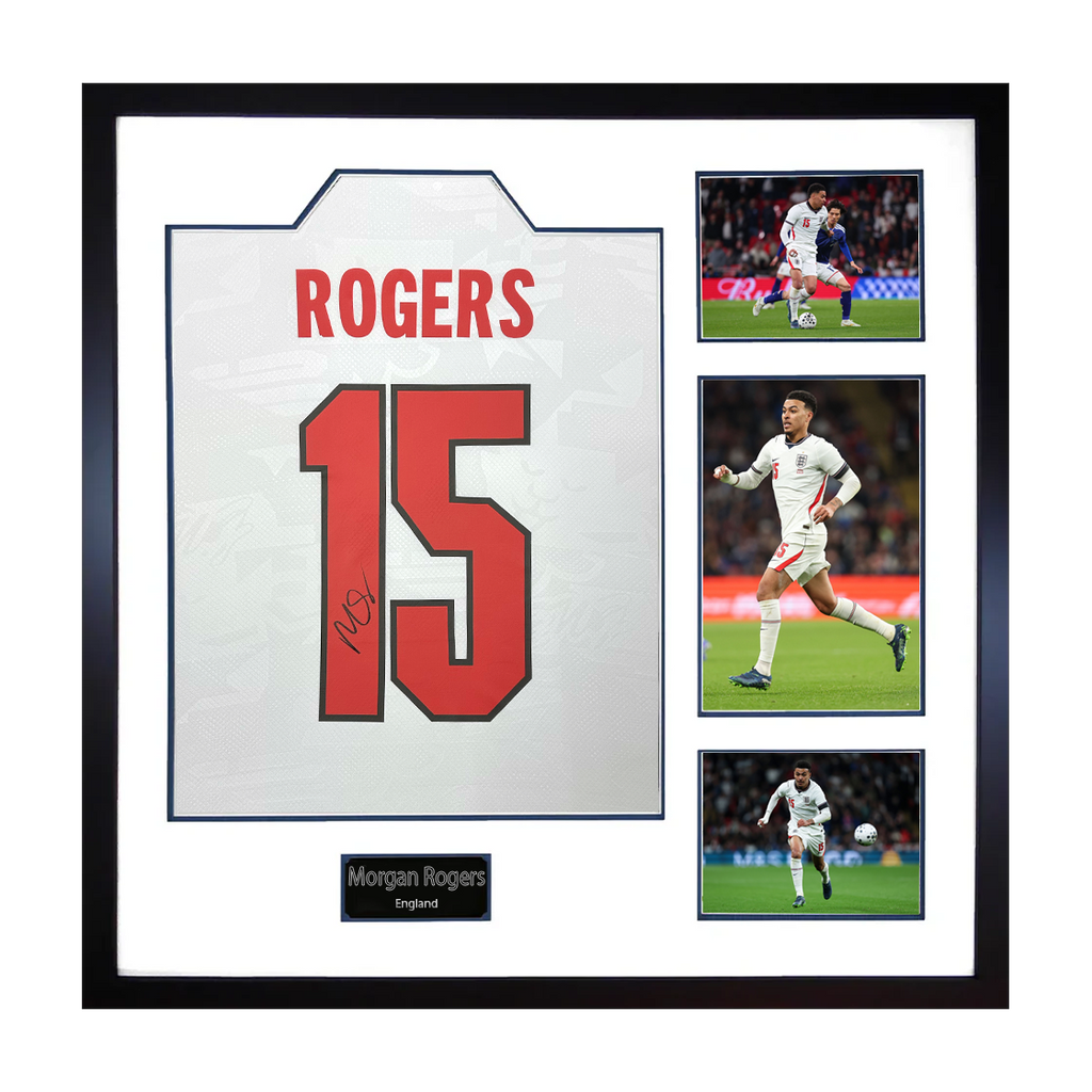 Morgan Rogers Signed England Home Shirt Elite Frame