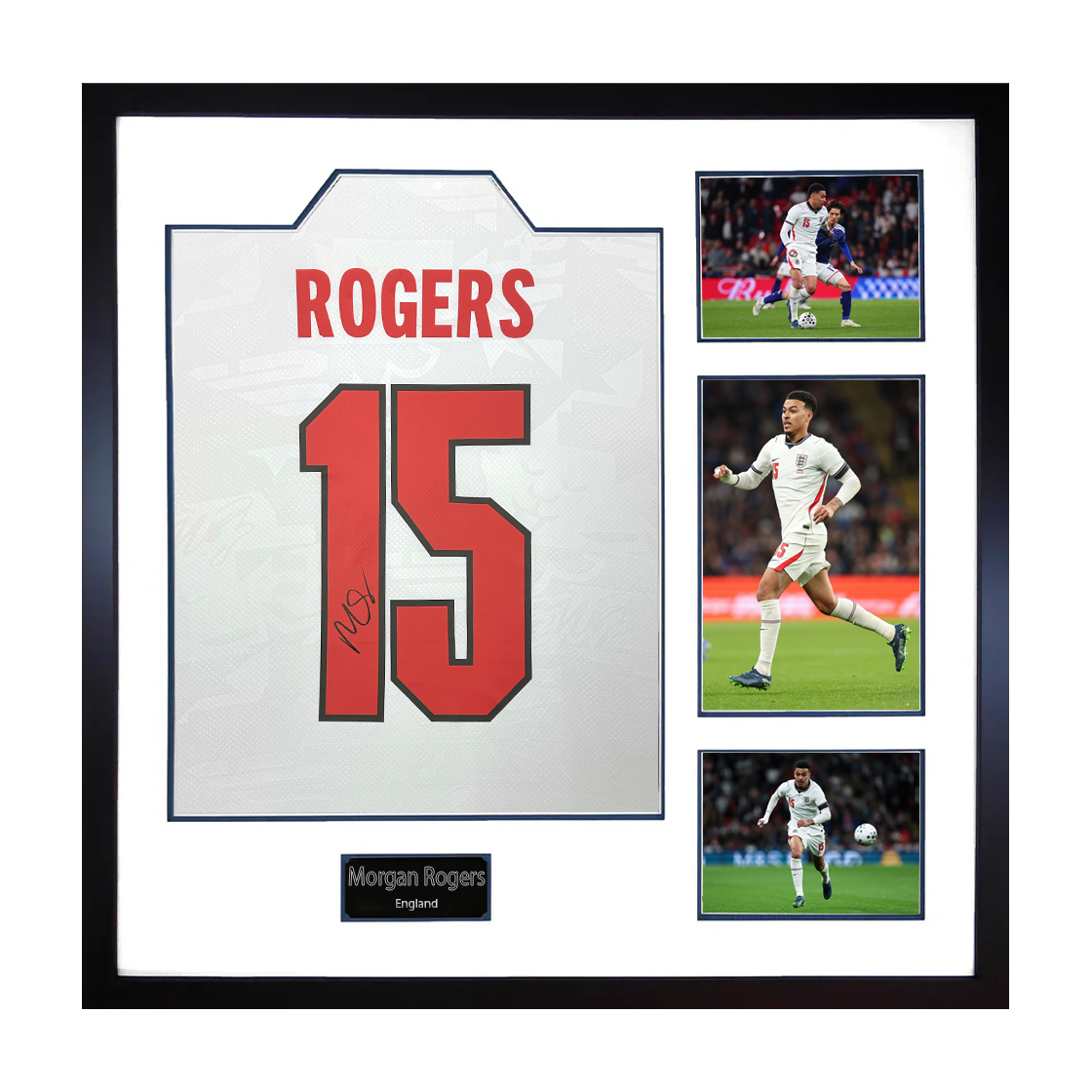 Morgan Rogers Signed England Home Shirt Elite Frame
