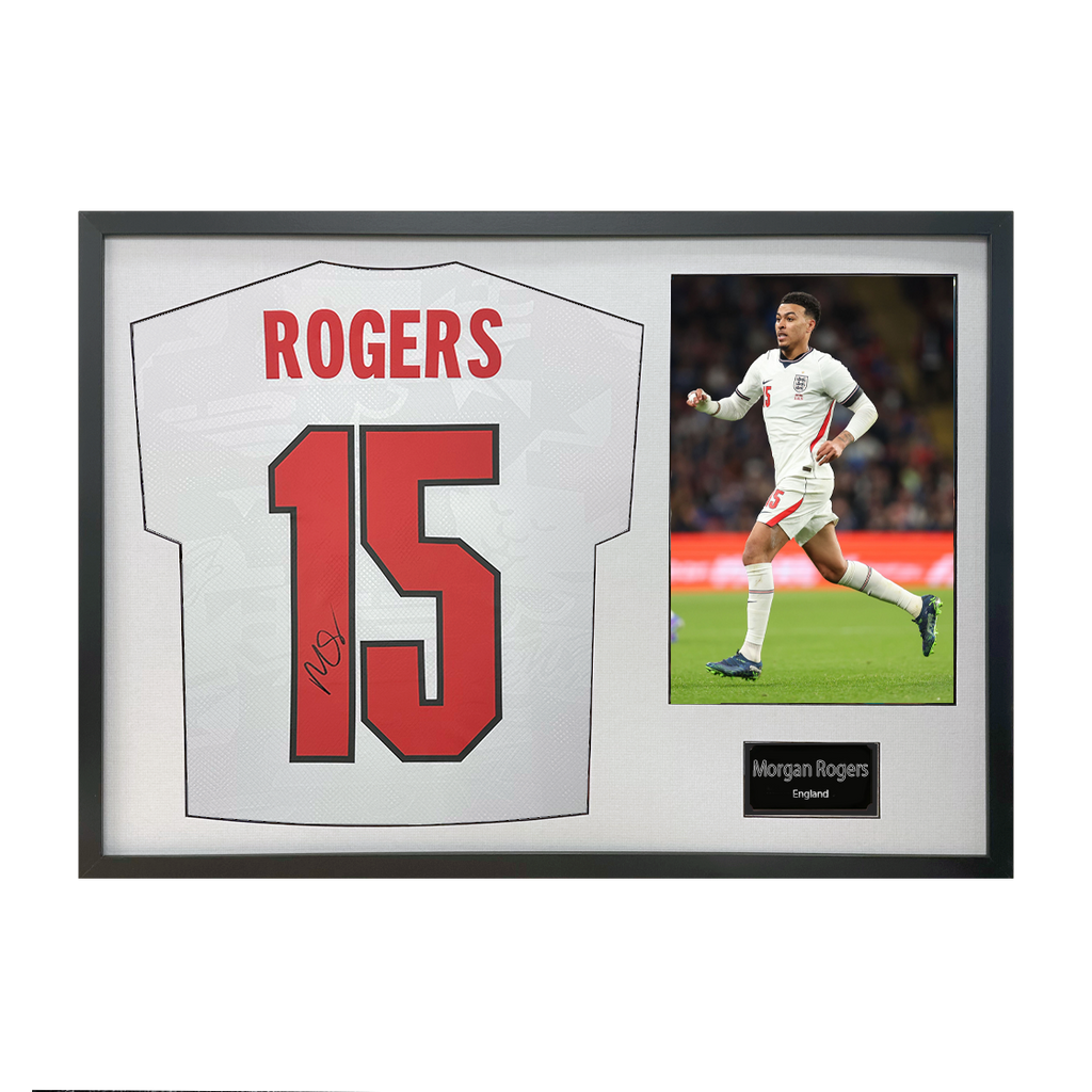 Morgan Rogers Signed England Home Shirt Standard Frame