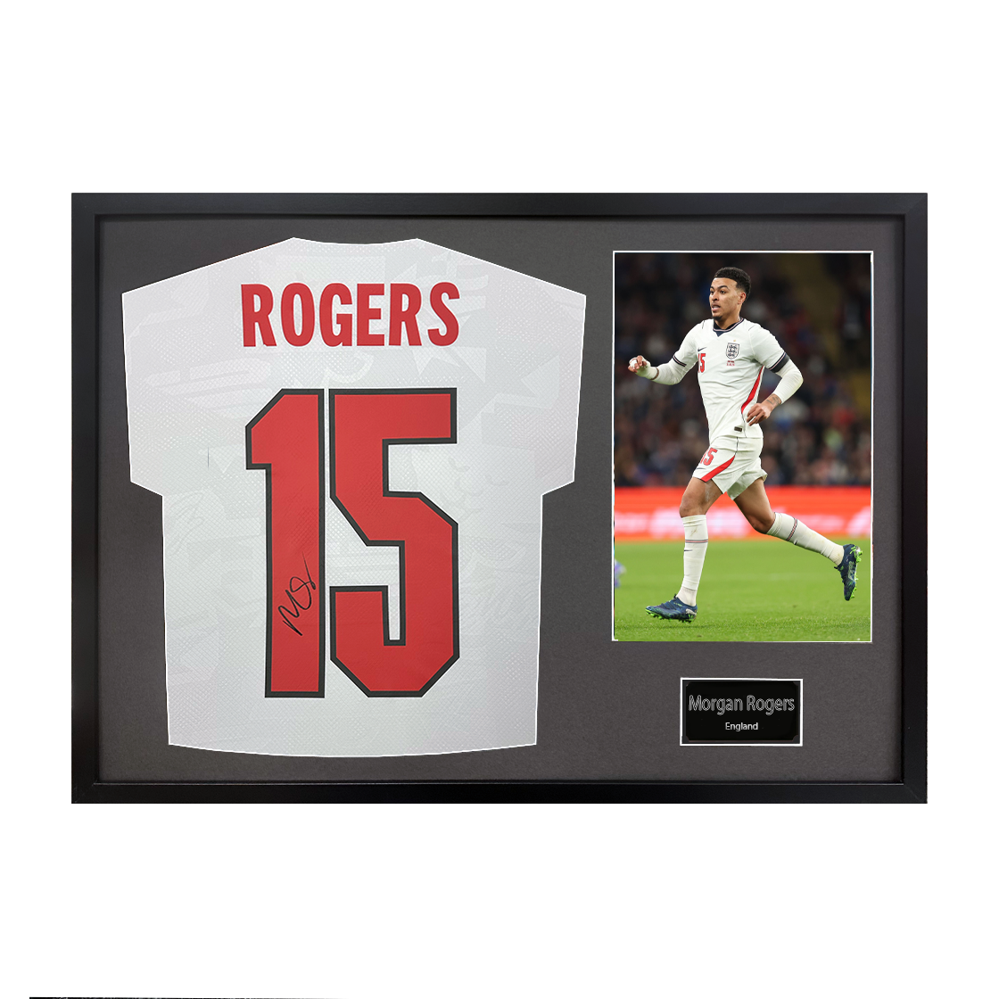 Morgan Rogers Signed England Home Shirt Standard Frame