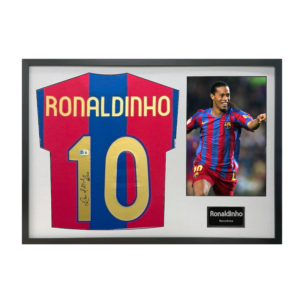 Ronaldinho Signed FC Barcelona Shirt Classic Frame