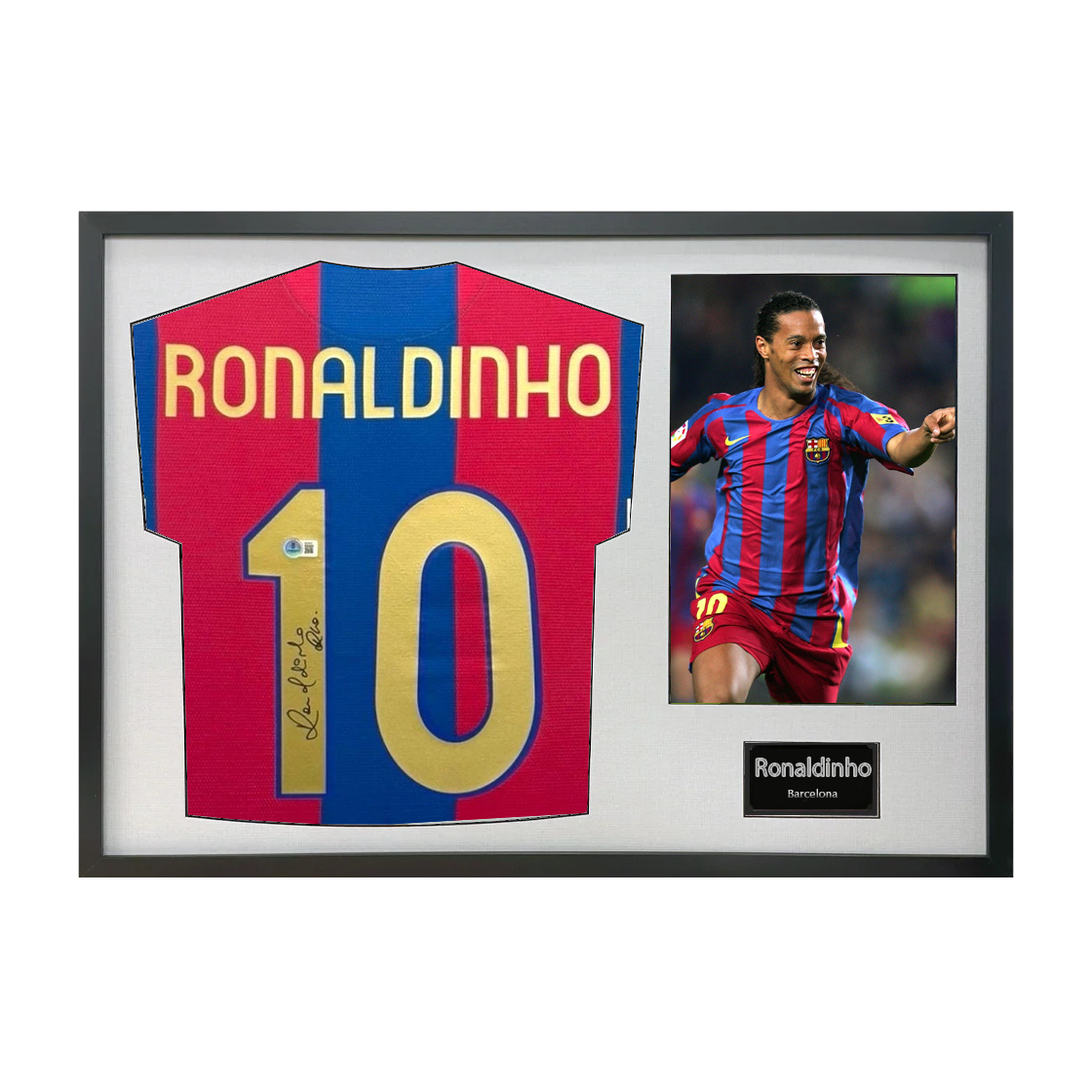Ronaldinho Signed FC Barcelona Shirt Classic Frame