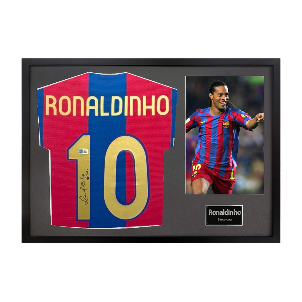 Ronaldinho Signed FC Barcelona Shirt Classic Frame