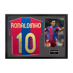 Ronaldinho Signed FC Barcelona Shirt Classic Frame