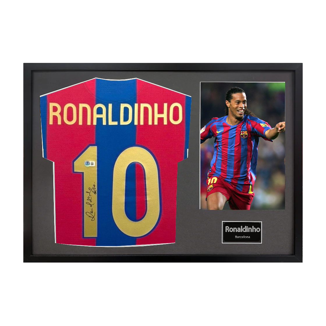 Ronaldinho Signed FC Barcelona Shirt Classic Frame