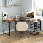 Wooden Industrial L-Shaped Desk with Storage Shelves-Black