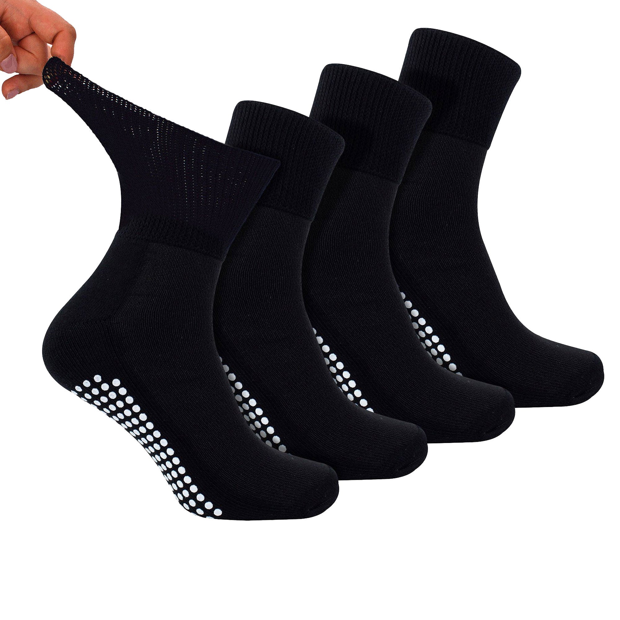 4 Pack Short Bamboo Diabetic Socks With Grips for Men and Women