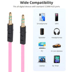 1m Noodle Style Aux Audio Cable 3.5mm Male to Male, Compatible with Phones, Tablets, Headphones, MP3 Player, Car/Home Stereo & More(Pink)
