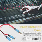 Noodle Style Aux Audio Cable 3.5mm Male to 2 x Female Splitter Connector, Compatible with Phones, Tablets, Headphones, MP3 Player, Car/Home Stereo & More(Blue)