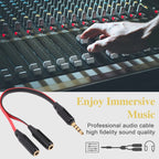 Noodle Style Aux Audio Cable 3.5mm Male to 2 x Female Splitter Connector, Compatible with Phones, Tablets, Headphones, MP3 Player, Car/Home Stereo & More