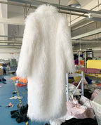 Faux Fur Jacket Women Long Coat Thick Fluffy Winter Warm Shaggy Overcoat Open Stitch Outerwear Turn Down Collar High Street