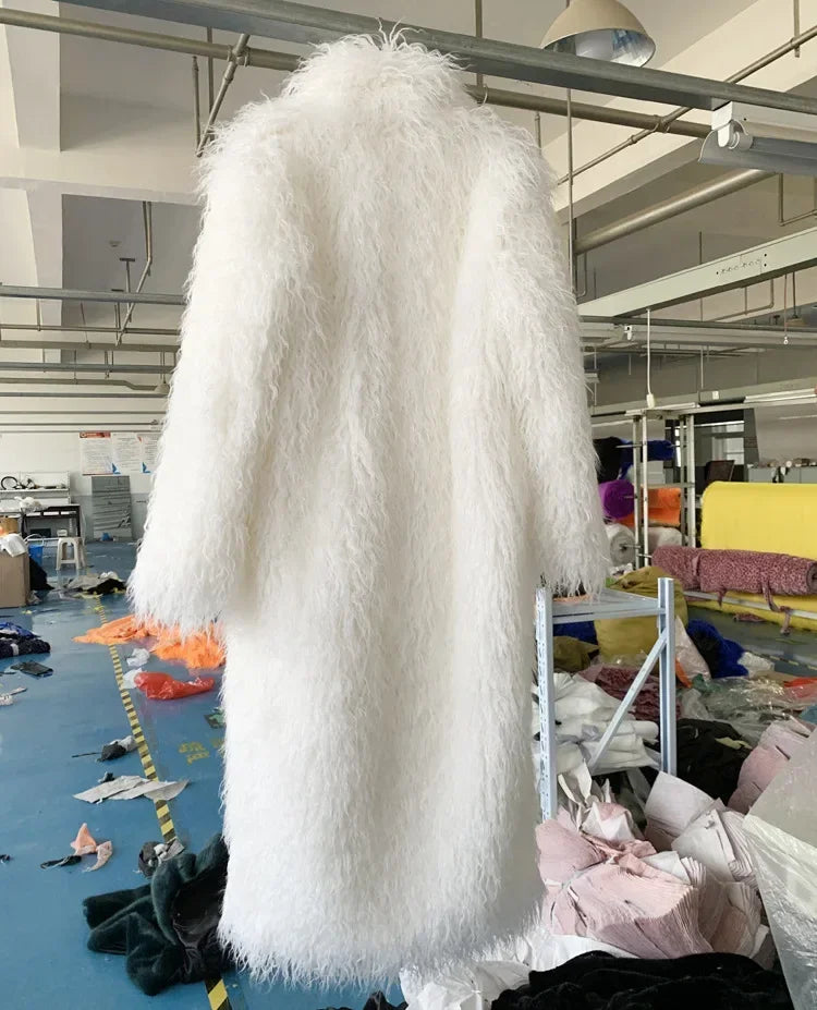 Faux Fur Jacket Women Long Coat Thick Fluffy Winter Warm Shaggy Overcoat Open Stitch Outerwear Turn Down Collar High Street