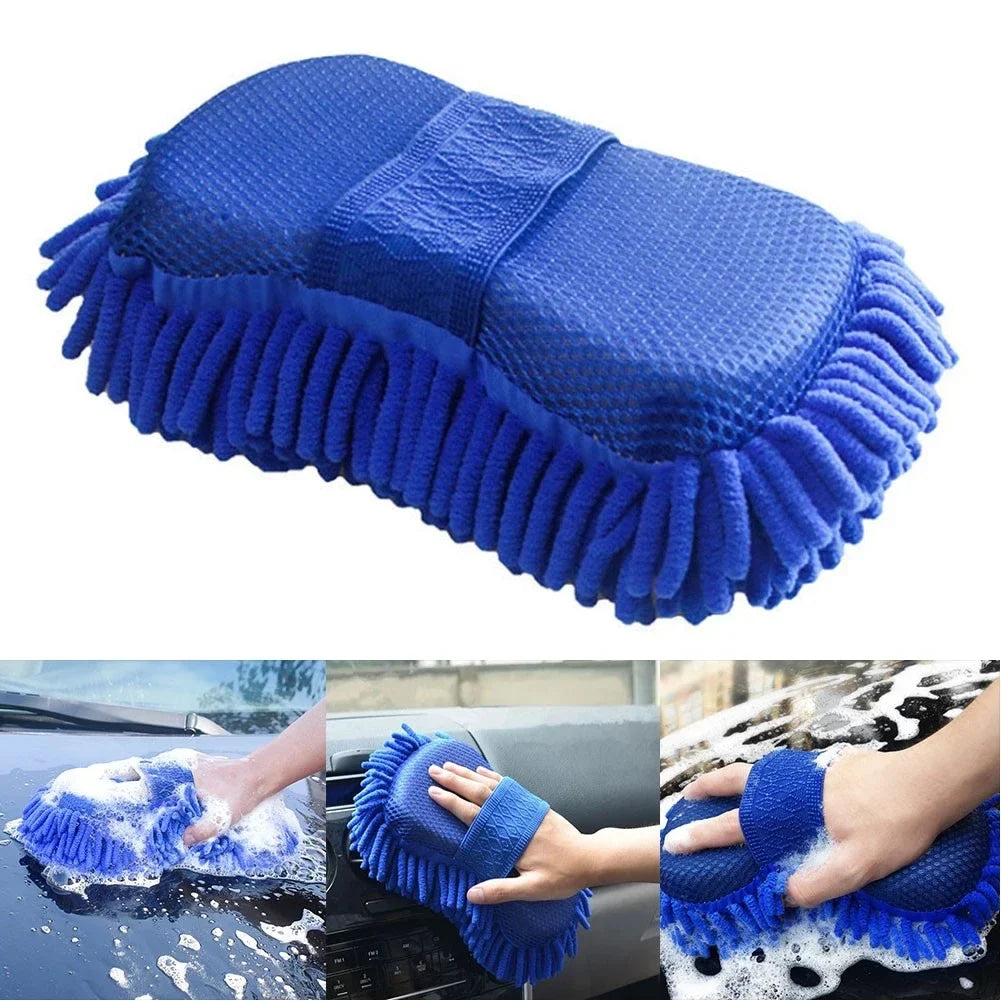 Microfiber Chenille Car Wash Sponge Soft Scratch-Free Cleaning Pad (Blue)