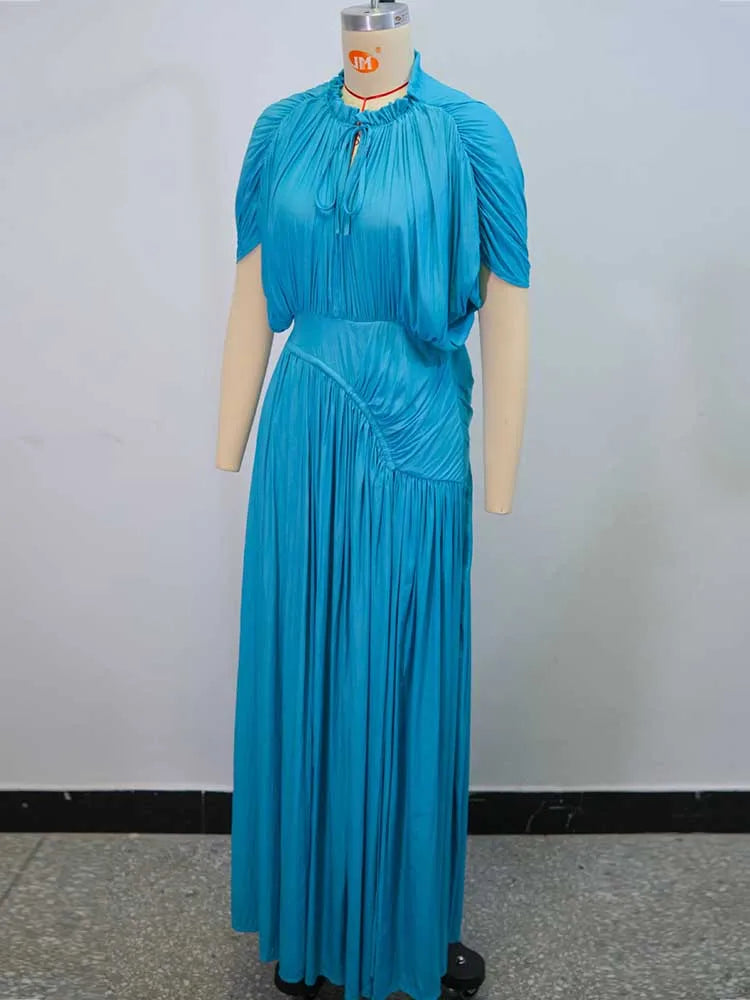 Long Summer Dress Woman High Waist Draped Chic Sky Blue Dress Straight One Piece Casual Elegant Maxi Dresses for Evening