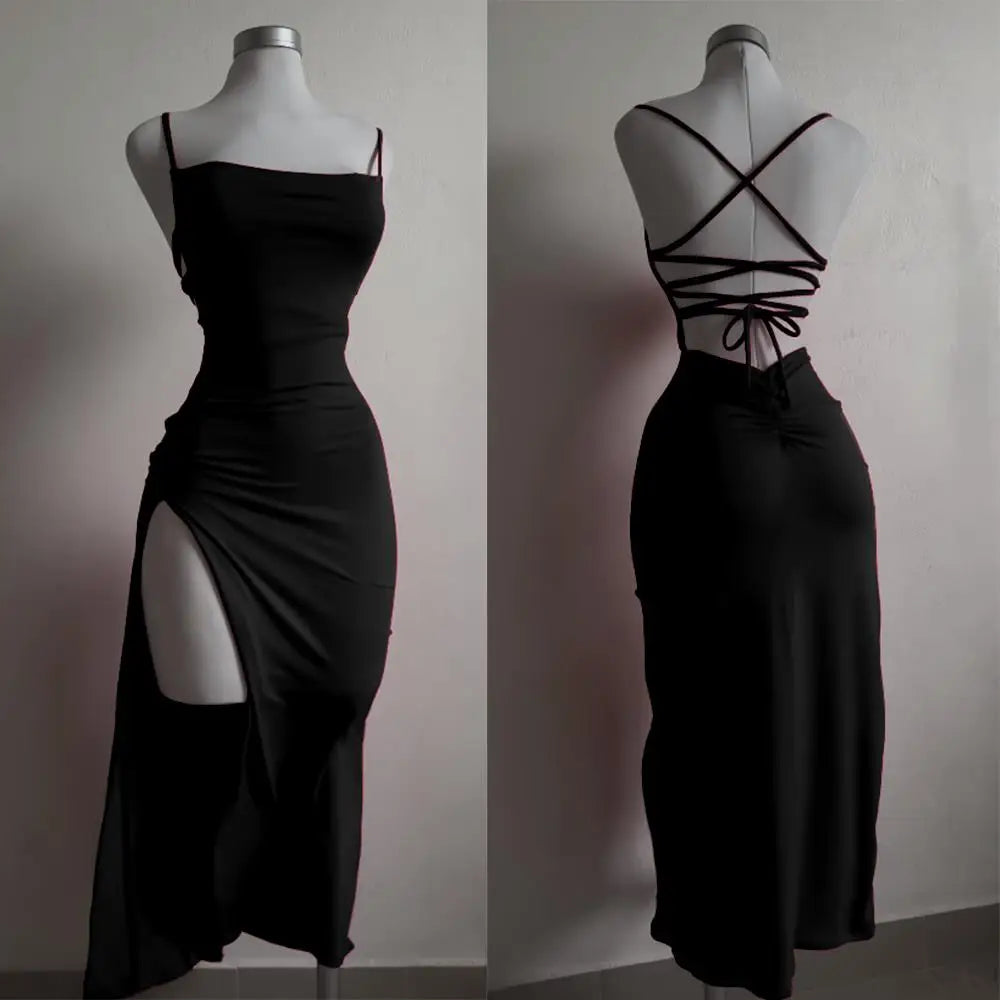 Red Lace-Up Back High Split Maxi Dress – Bodycon Summer Evening Dress