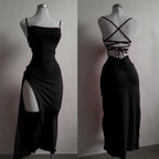Red Lace-Up Back High Split Maxi Dress – Bodycon Summer Evening Dress