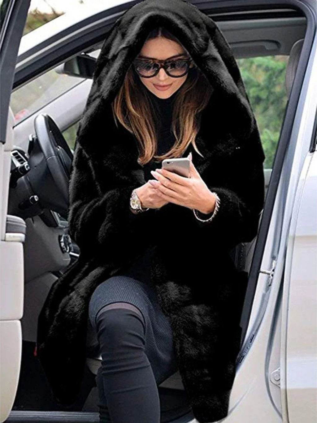 Women's Faux Fur Over Size Windbreaker Hooded Jackets