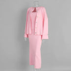 Women's Fashion Three Piece Set Solid Knitted Vest Long Sleeve Single Breasted Coat Chic Maxi Skirt Outfit Winter Casual Dress