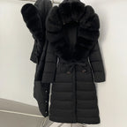 Real Faux Fur Collar Puffer Jacket Duck Down Thick Coat For Women