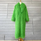 Faux Fur Jacket Women Long Coat Thick Fluffy Winter Warm Shaggy Overcoat Open Stitch Outerwear Turn Down Collar High Street