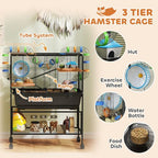 PawHut Hamster Cage, 3 Tier Gerbil Cage on Wheels with Storage Shelf