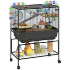PawHut Hamster Cage, 3 Tier Gerbil Cage on Wheels with Storage Shelf