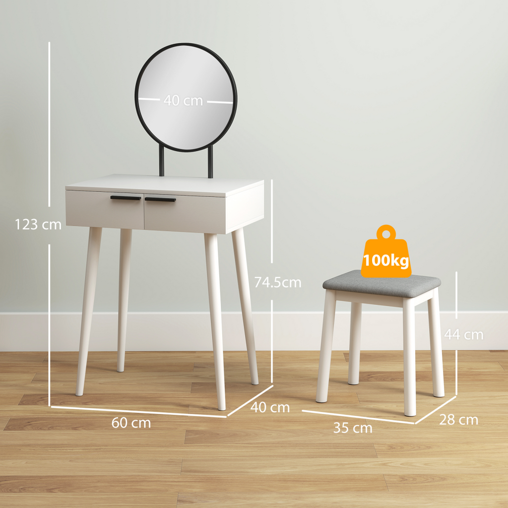 HOMCOM Dressing Table Vanity Set Make Up Desk with Mirror & Stool