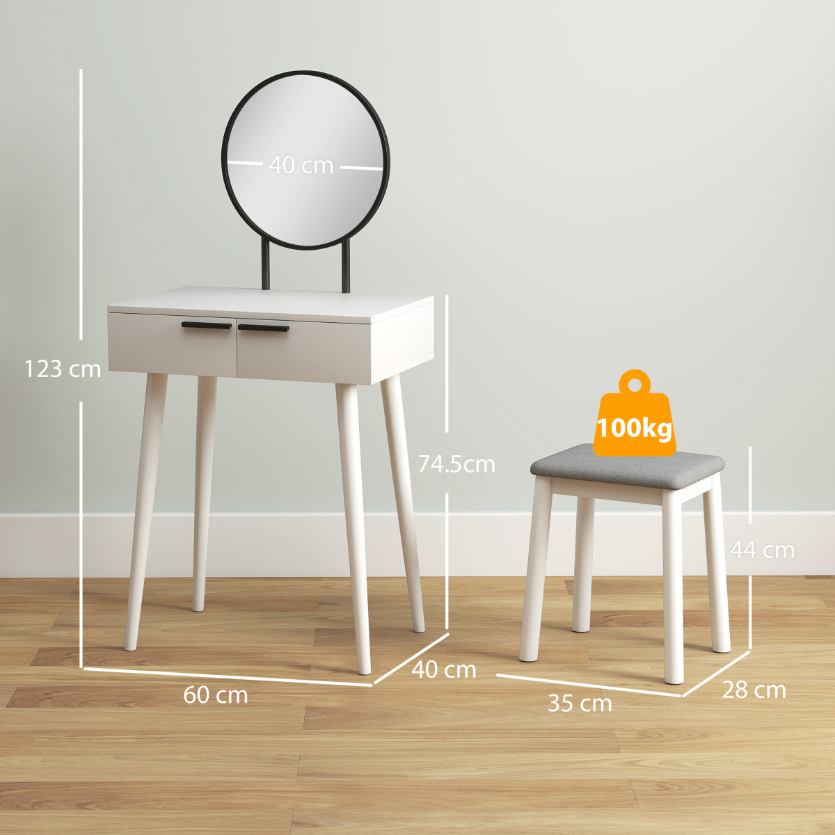 HOMCOM Dressing Table Vanity Set Make Up Desk with Mirror & Stool