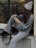 Women's Zip up Jacket And Wide Leg Pants Set Soft Knit Loose Long Sleeve Autumn Winter Casual Sweater Outfit
