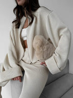Women's Zip up Jacket And Wide Leg Pants Set Soft Knit Loose Long Sleeve Autumn Winter Casual Sweater Outfit