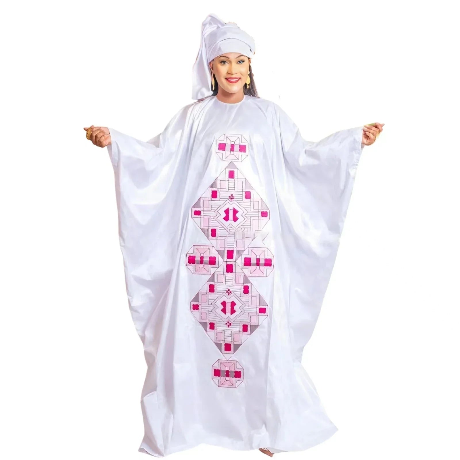 African Dress For Women's Plus Size Dress Bazin Riche Embroidery Floor Long Dress With Scarf