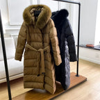 Winter Women's Ultra Light Warm Faux Fur Parka with Hooded Long Duck down Jacket White with Fur Collar Casual Snow Coat